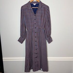 Moussy Plaid Prairie Cottage Blue Brown Dress Small